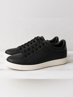 Valentino Cassandra Black Leather Low-Top Logo Lace Up Sneakers with White Sole